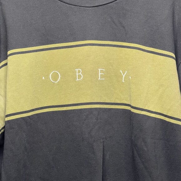 Obey Roebling Crewneck Distressed Embroidered Olive Black - Picture 2 of 10